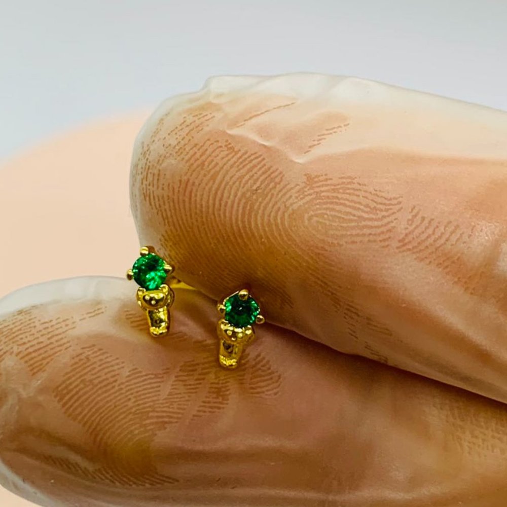 TOUS Gold Teddy Bear Earrings with tsavorite hoop earrings in 18kt yellow gold